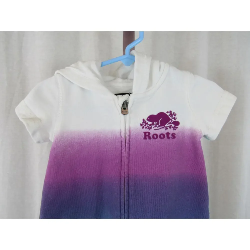 Roots 3-6m Multi Color Ombre Romper Baby with Hood Hoodie Purple Teal White